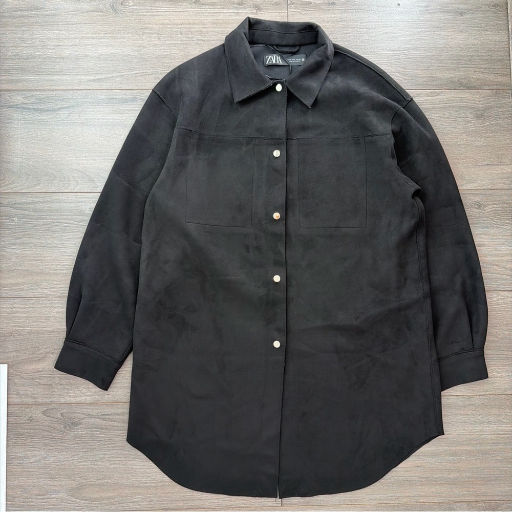 ZARA suede Elegant Black Collared Shacket / jacket -brand new